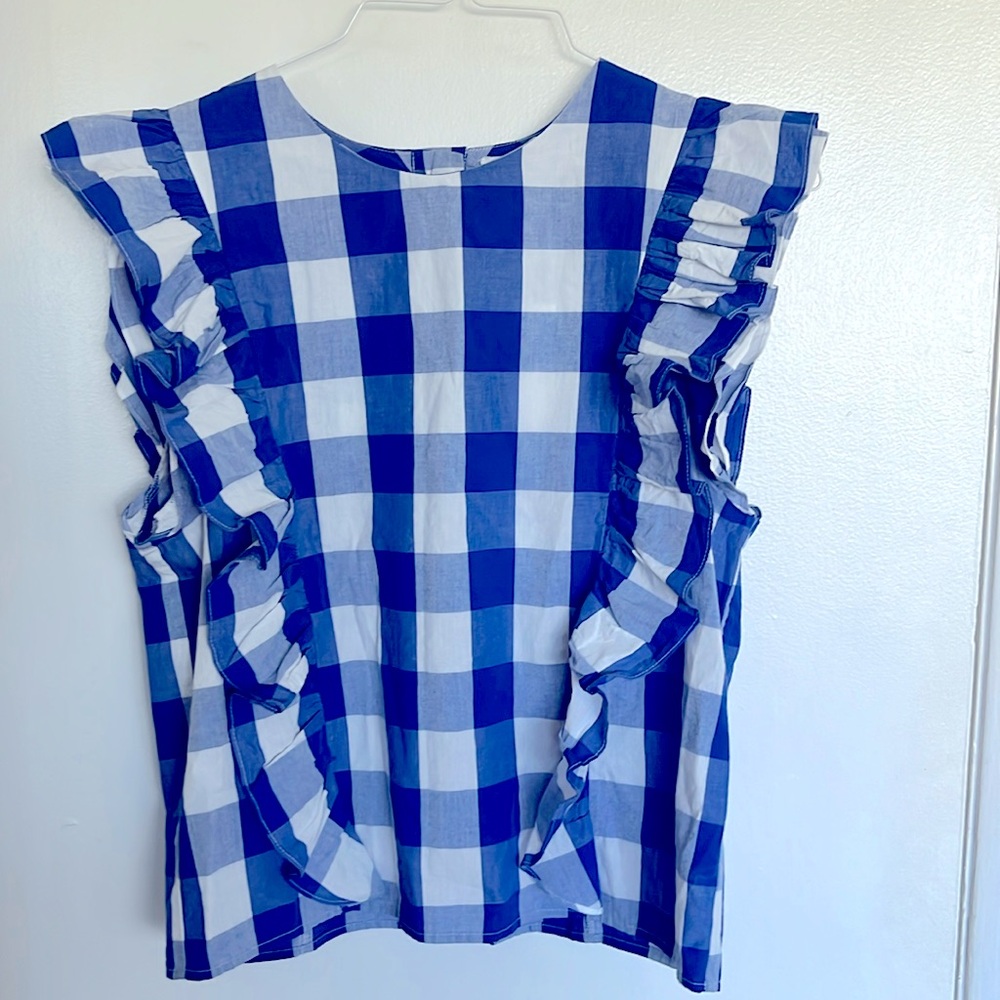 NWT Anthropologie Whit Two Gingham Ruffle Blouse